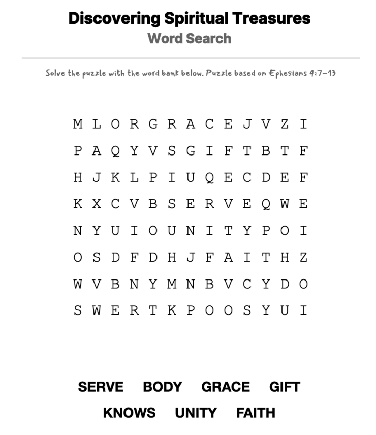 We Are Many Parts - One Body word-search